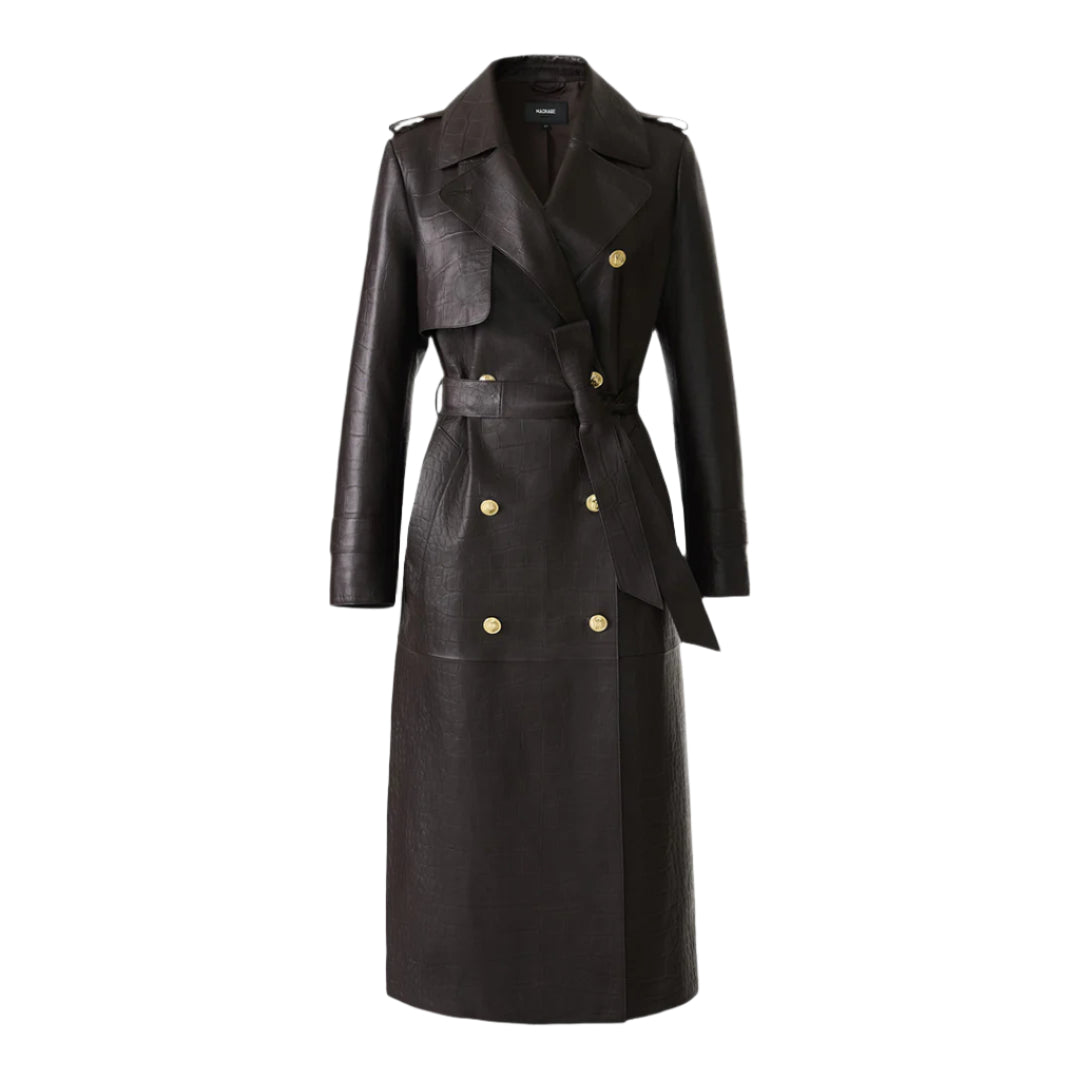 GAEL-NV Croc-Embossed Maxi Leather Trench Coat for Women | Mackage® EU