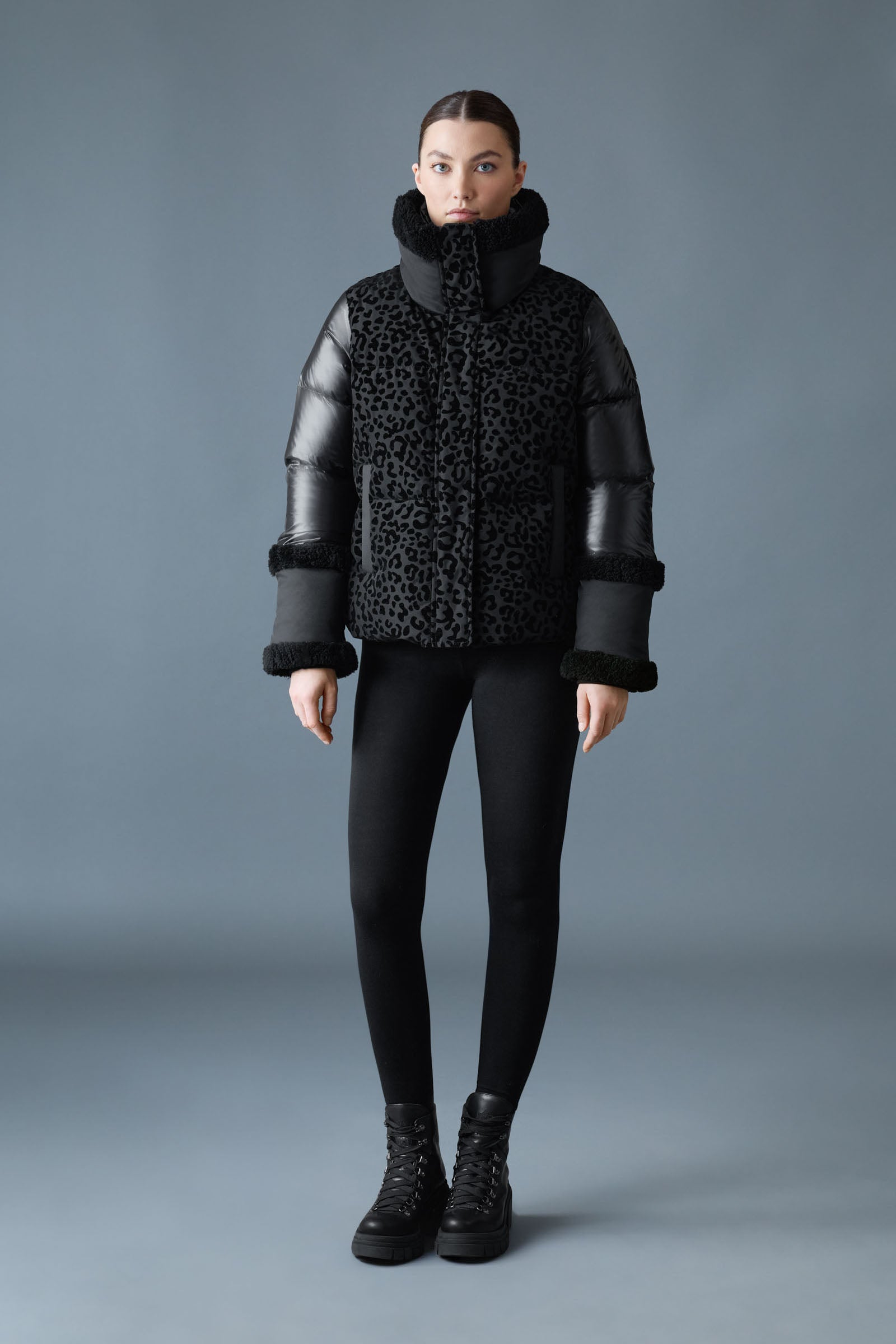 LYDANA-FLP Down Jacket - removable Bib & Shearling Trim for Women
