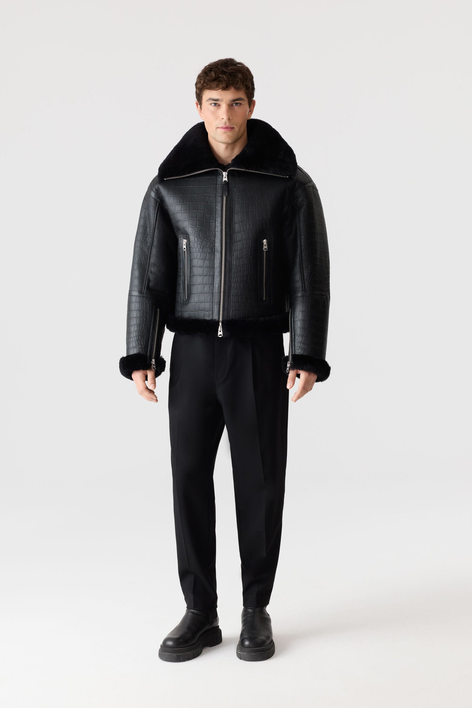 MEMPHIS Croc Embossed Oversized Shearling Jacket for Men | Mackage® EU