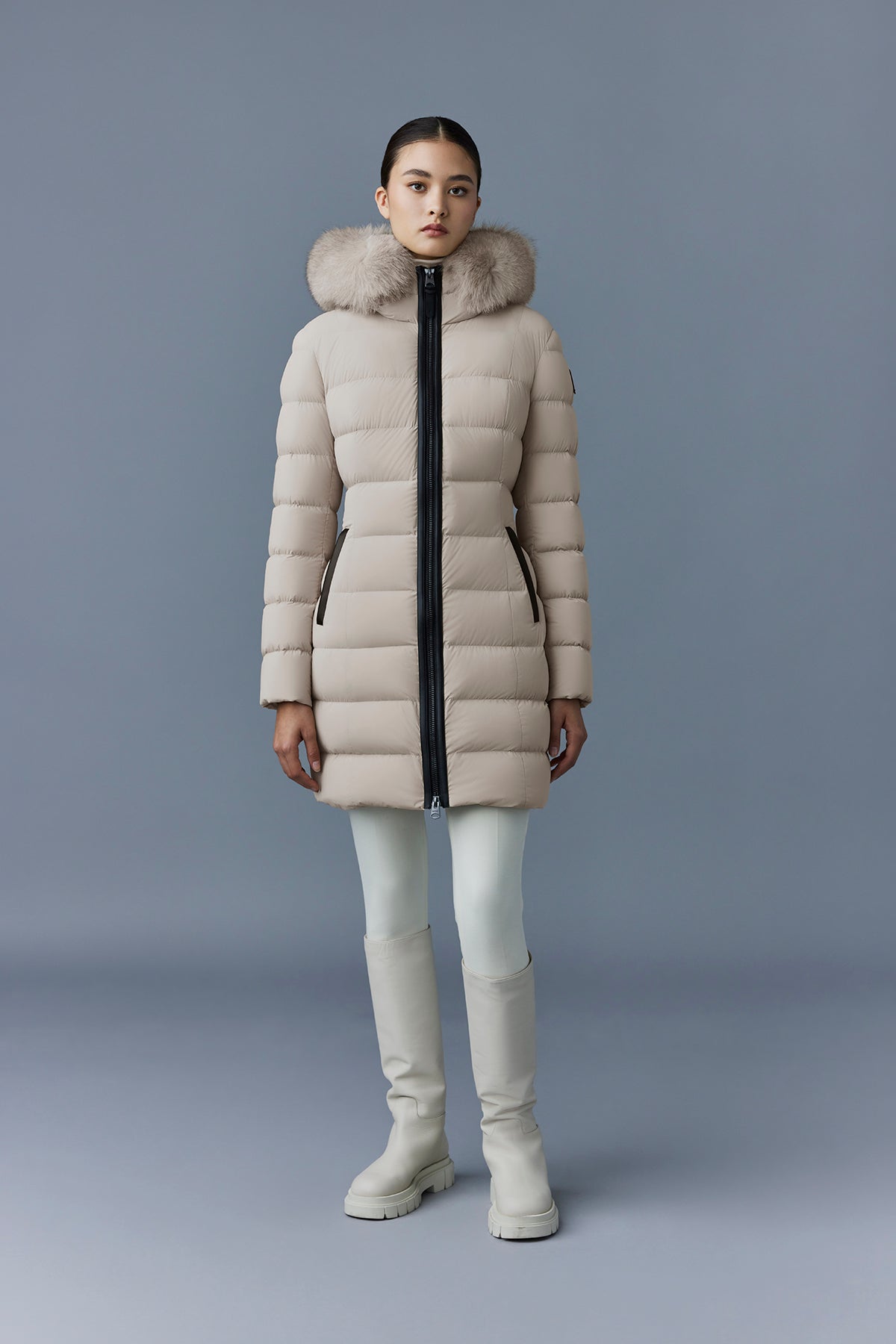 CALLA-BX stretch light Down coat - blue fur collar for Women