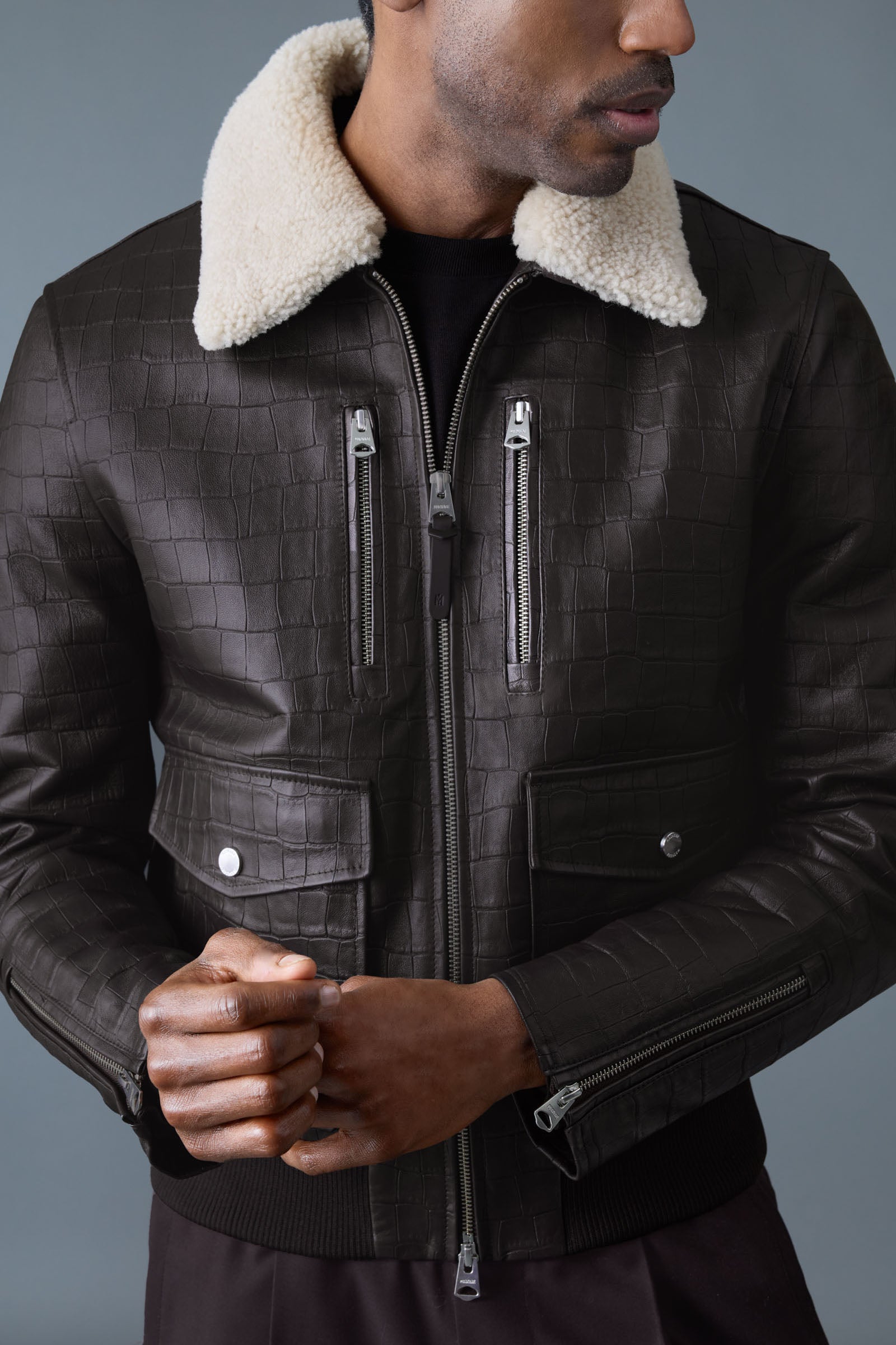 CHANCE-NV Croc-Embossed Leather Jacket for Men | Mackage® EU