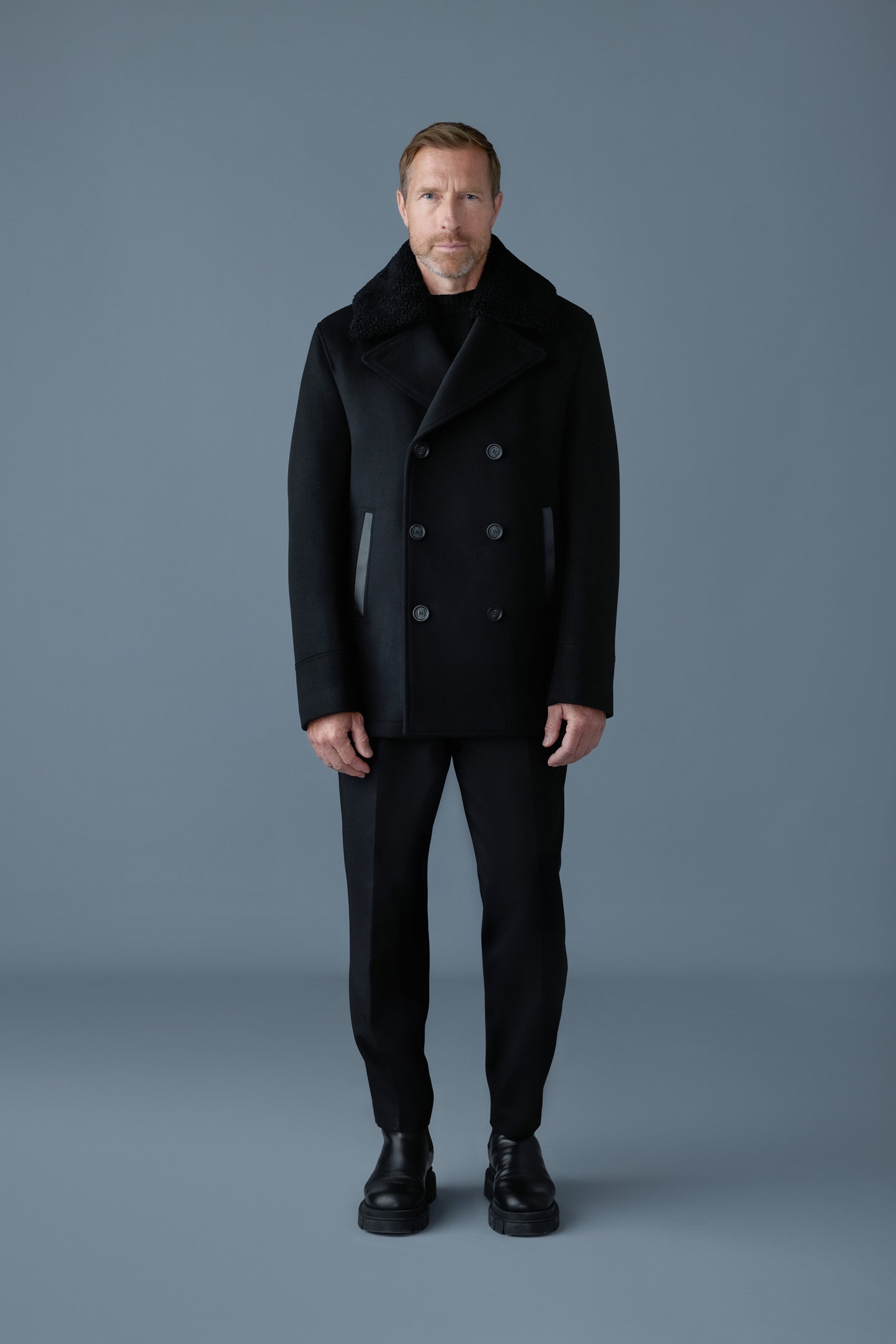 COLE wool double-breasted jacket with shearling collar | Mackage® EU