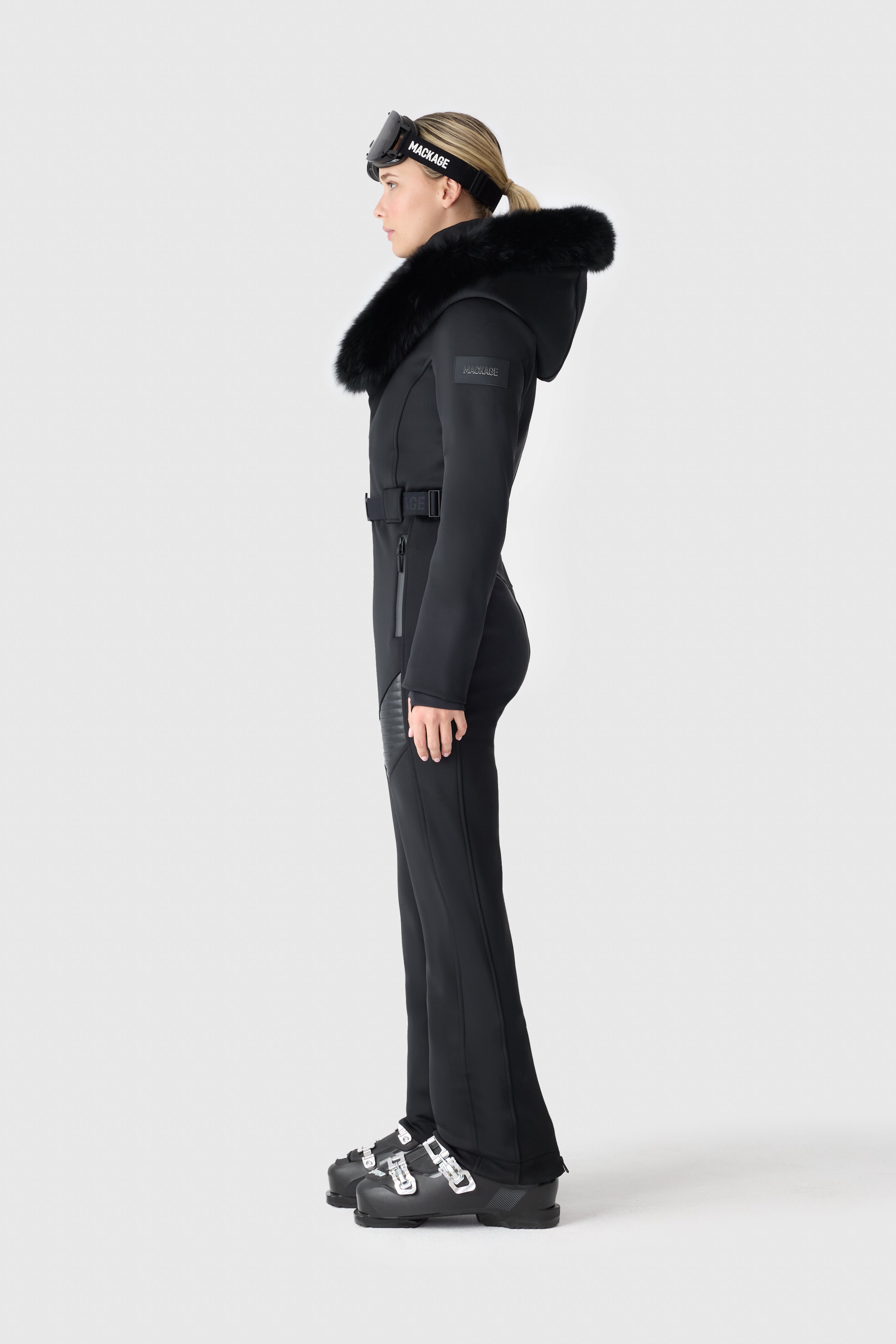 ELLE-ZR Bonded Fleece Ski Suit - removable Fur Hood for Women