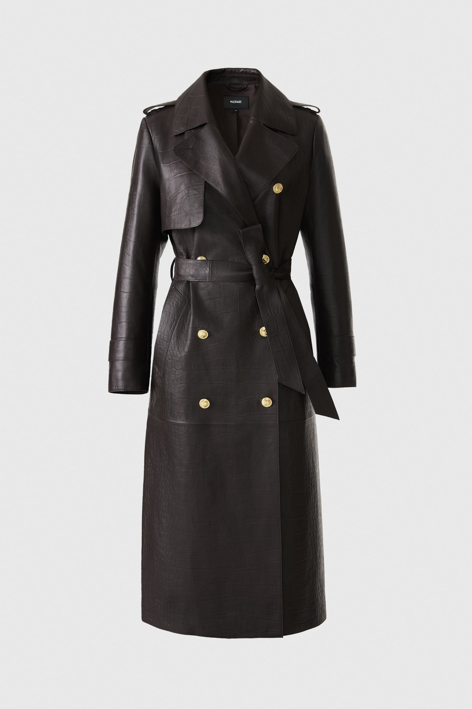 GAEL-NV Croc-Embossed Maxi Leather Trench Coat for Women | Mackage® EU