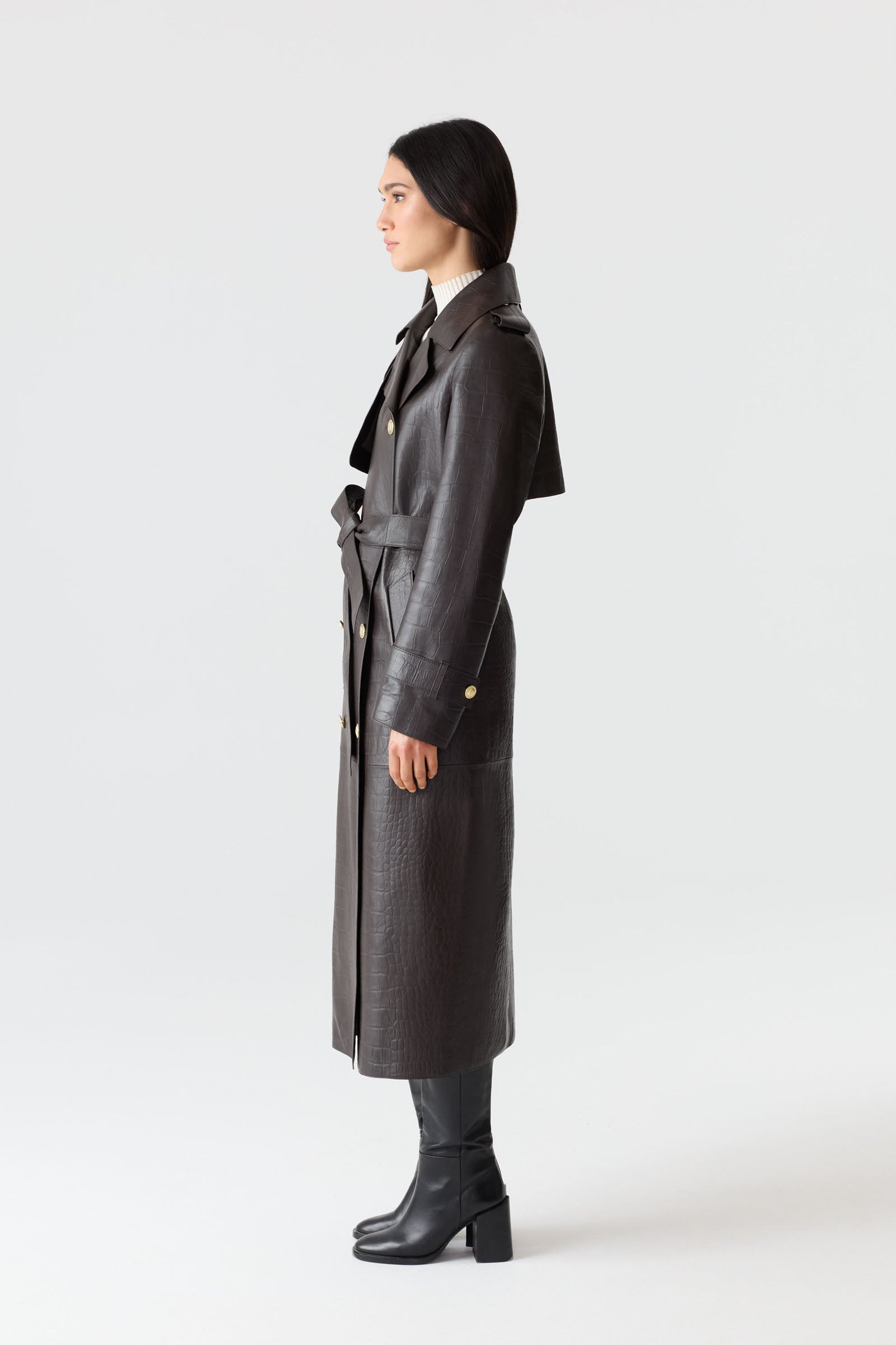 GAEL-NV Croc-Embossed Maxi Leather Trench Coat for Women | Mackage® EU
