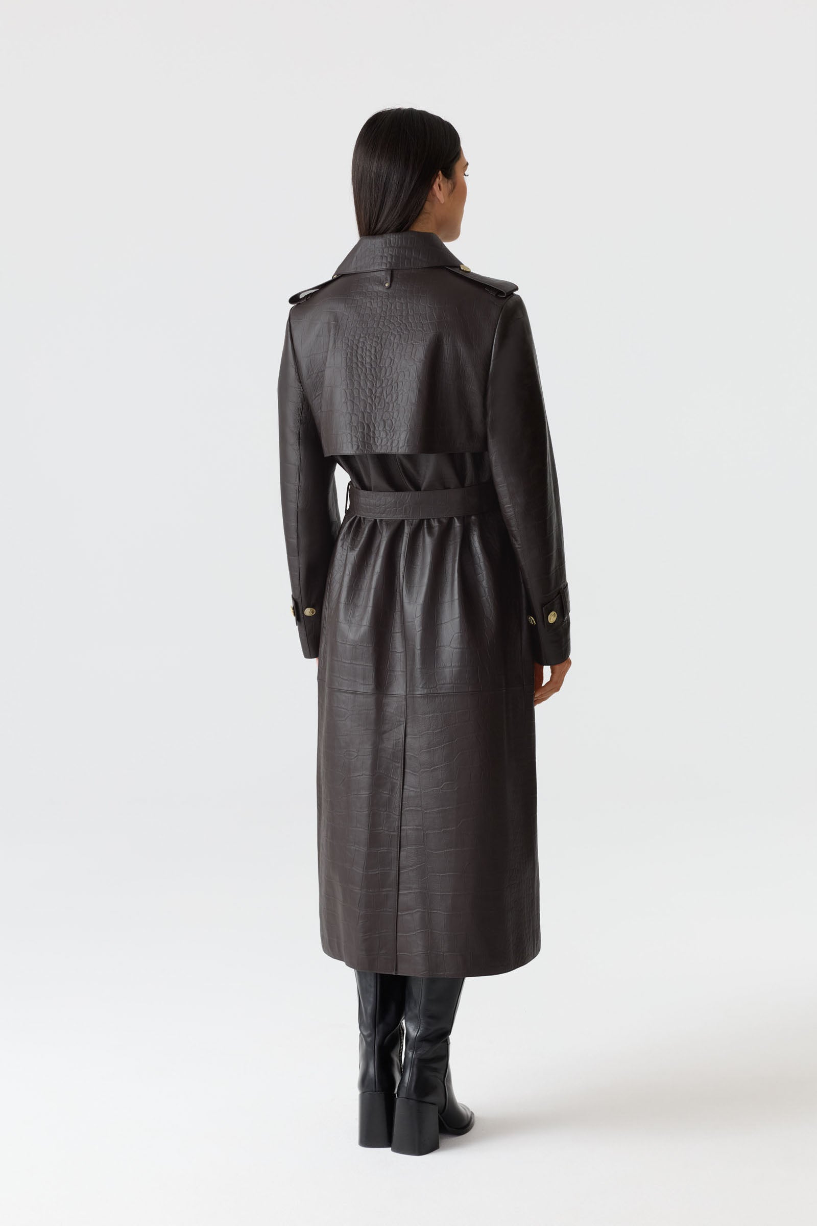 GAEL-NV Croc-Embossed Maxi Leather Trench Coat for Women | Mackage® EU