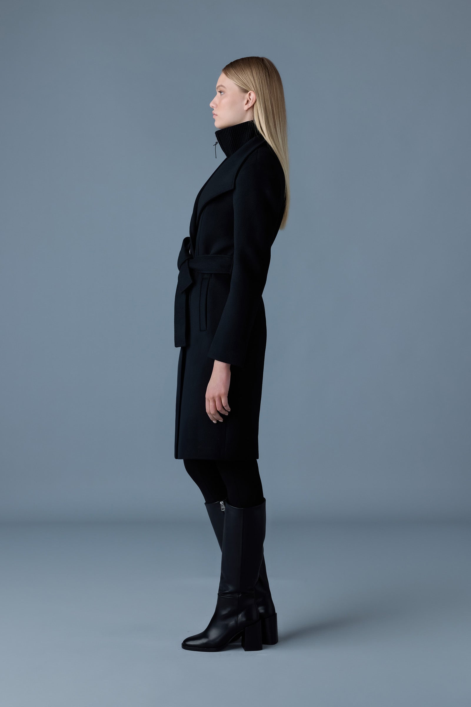 Norita, 2-in-1 double face wool coat with sash for ladies