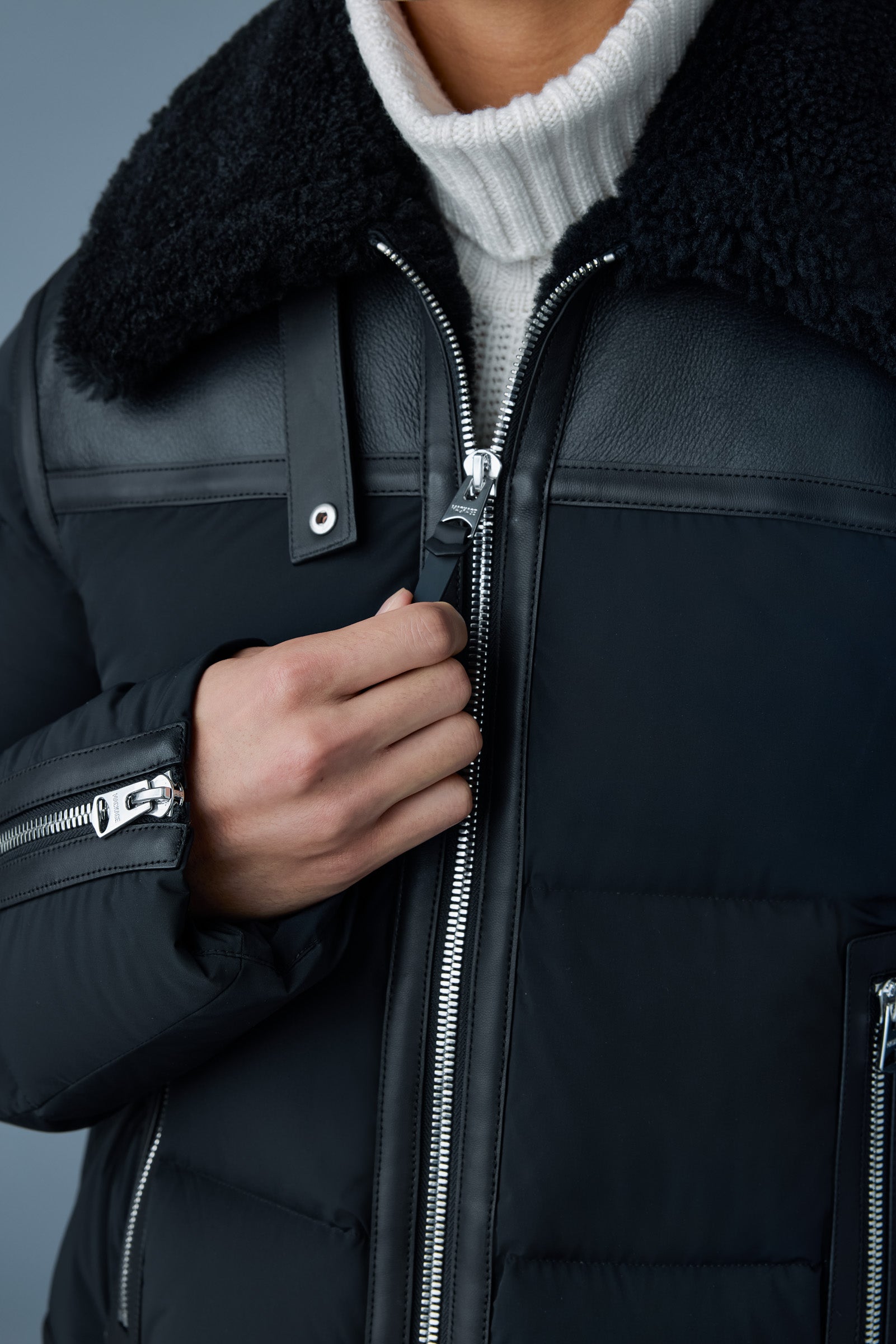 【mideal】shaggy middle coat ROBERT mixed-media shearling Down jacket for Men | Mackage® EU