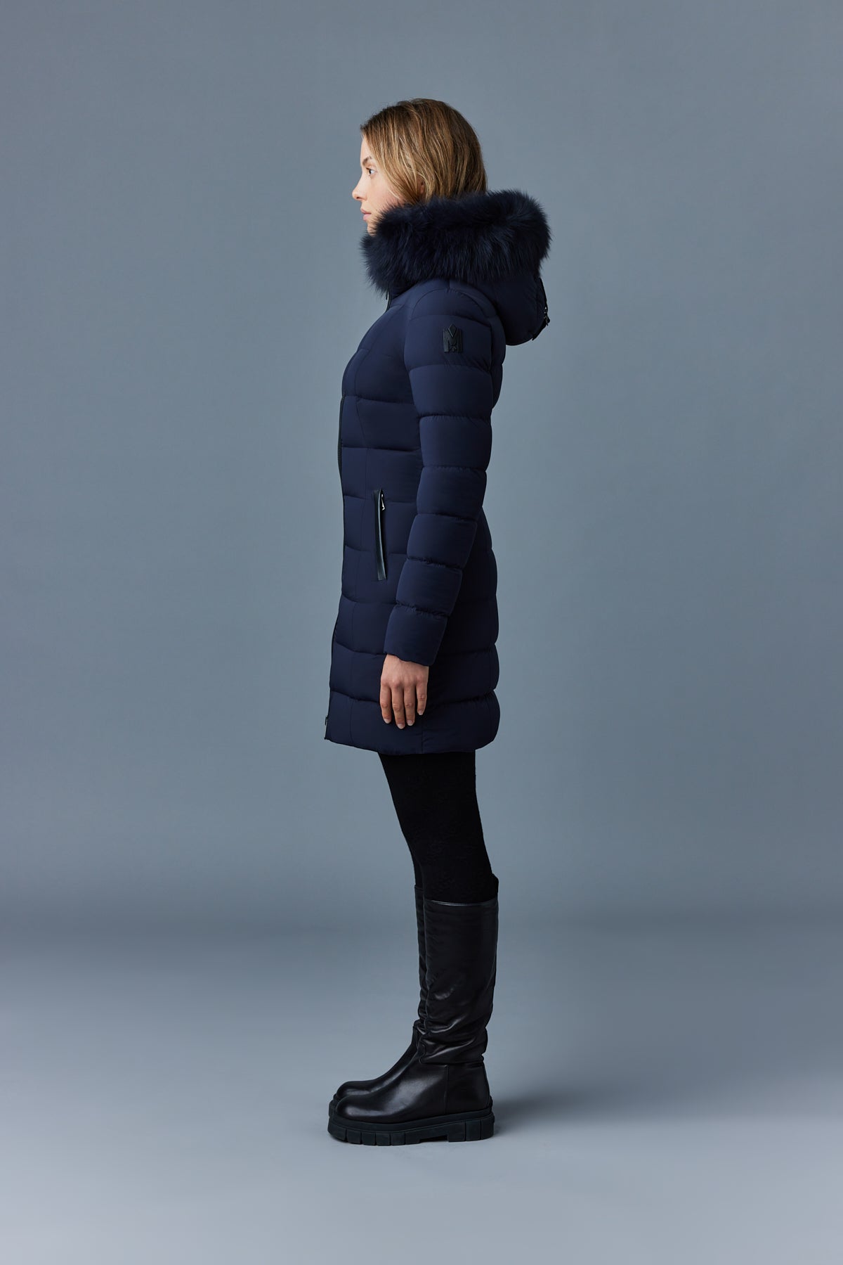 CALLA-BX stretch light Down coat - blue fur collar for Women