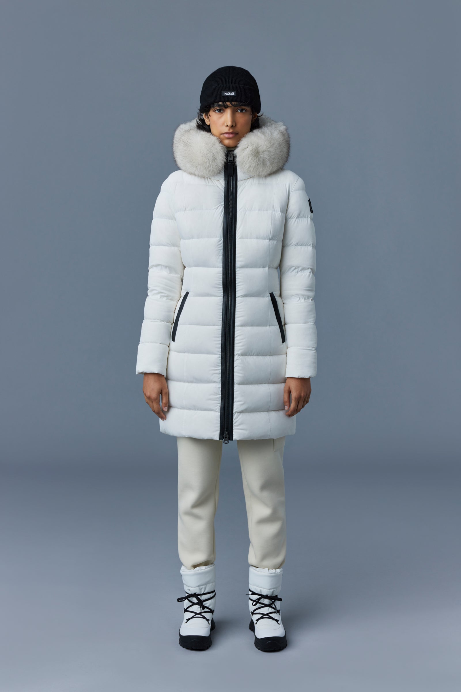 CALLA-BX stretch light Down coat - blue fur collar for Women