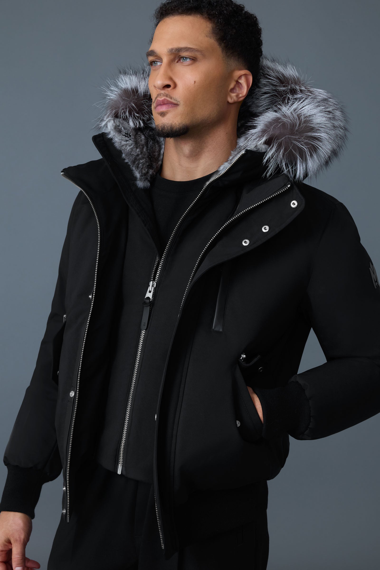 Dixon-X, 2-in-1 Nordic Tech down bomber with silver fox fur