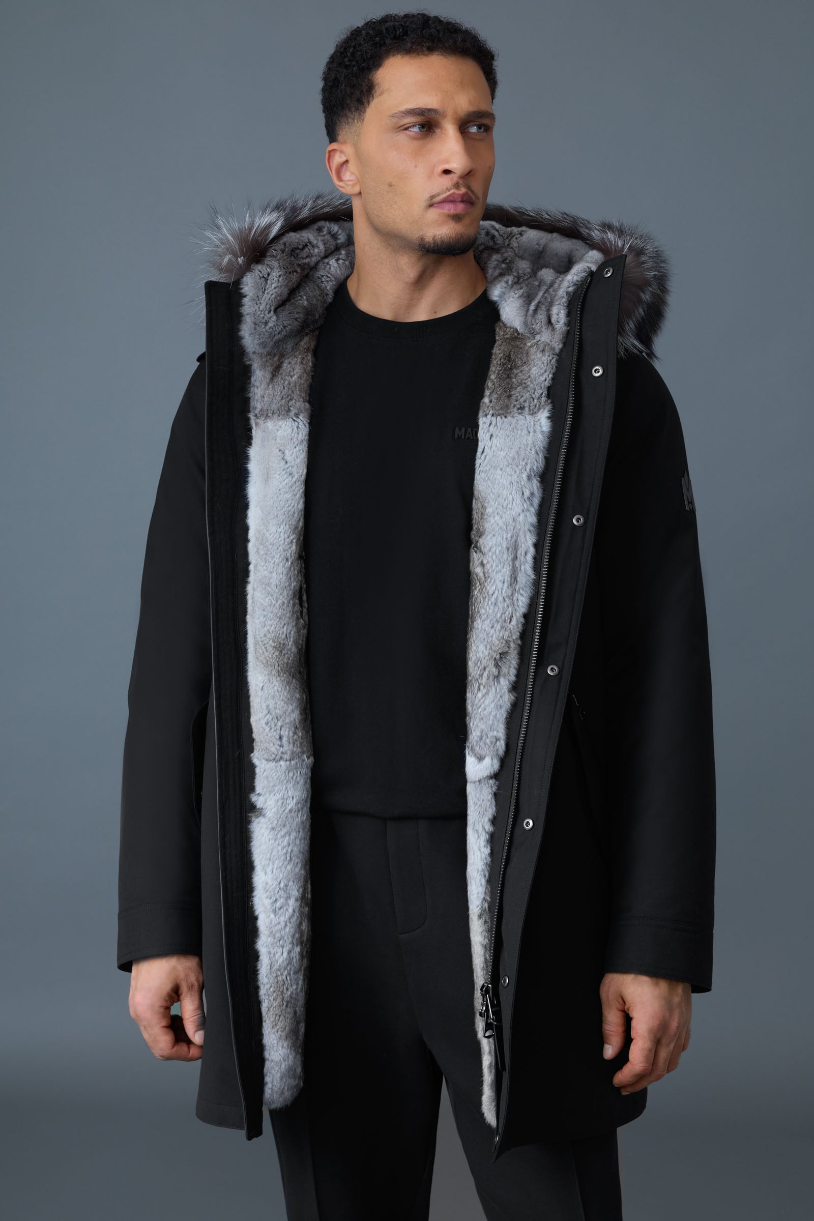 Moritz, Rabbit fur-lined twill parka with removable silver fox fur