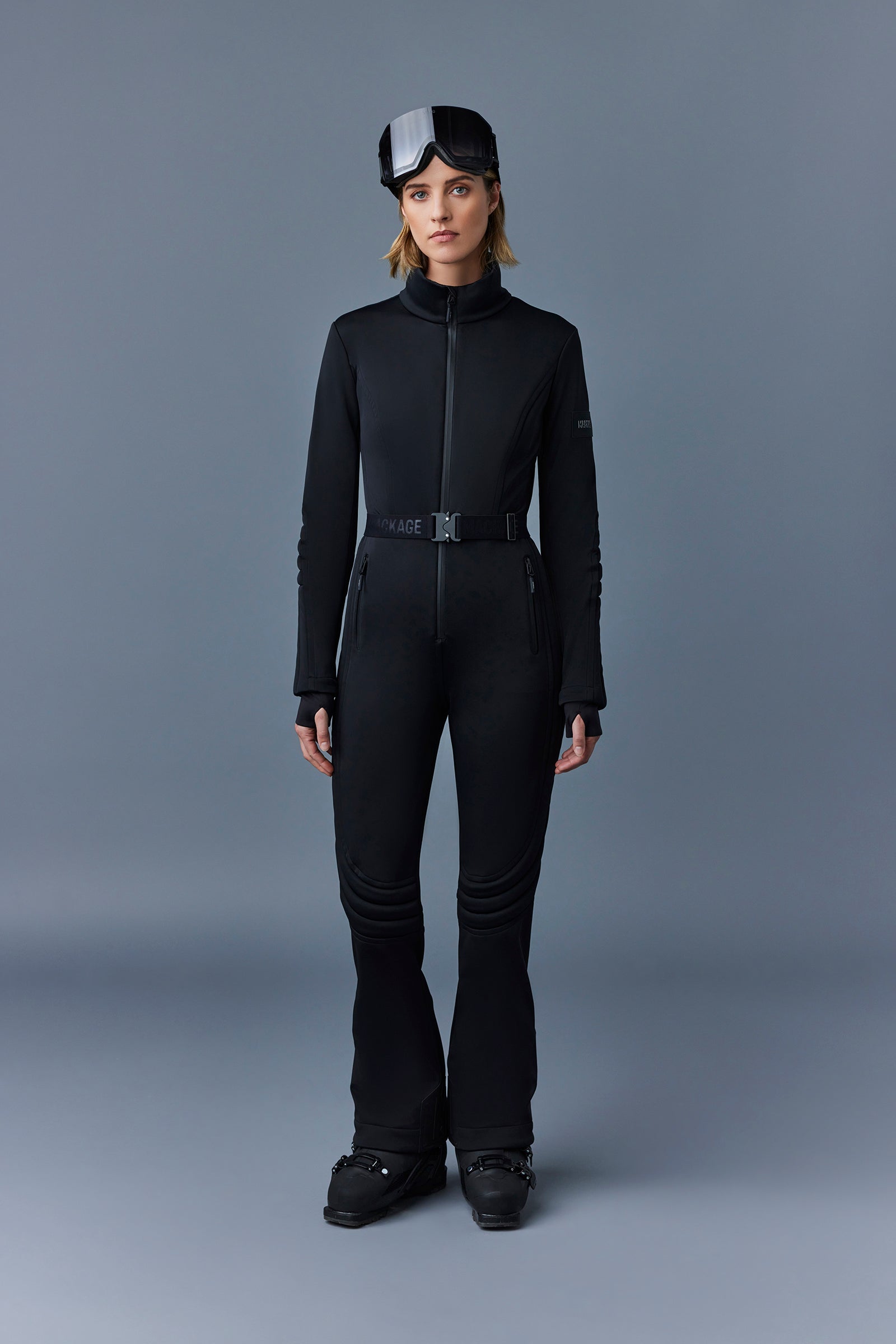 Shawna, Techno fleece ski suit with articulated sleeves and knees