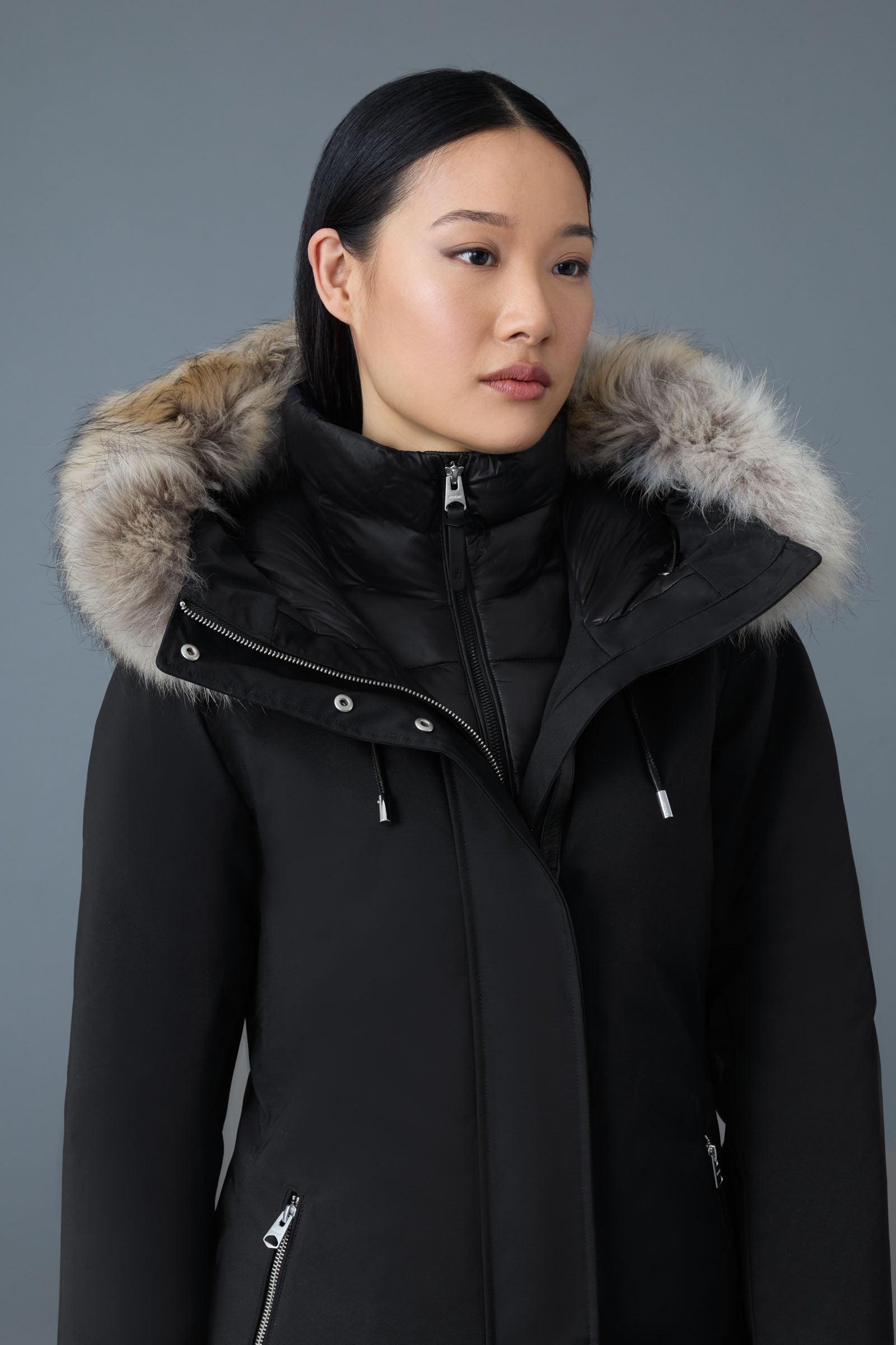 SHILOH-F 2-in-1 fitted Down coat - removable bib & fur for Women SHILOH-F 2-in-1 fitted Down coat - removable bib & fur for Women
