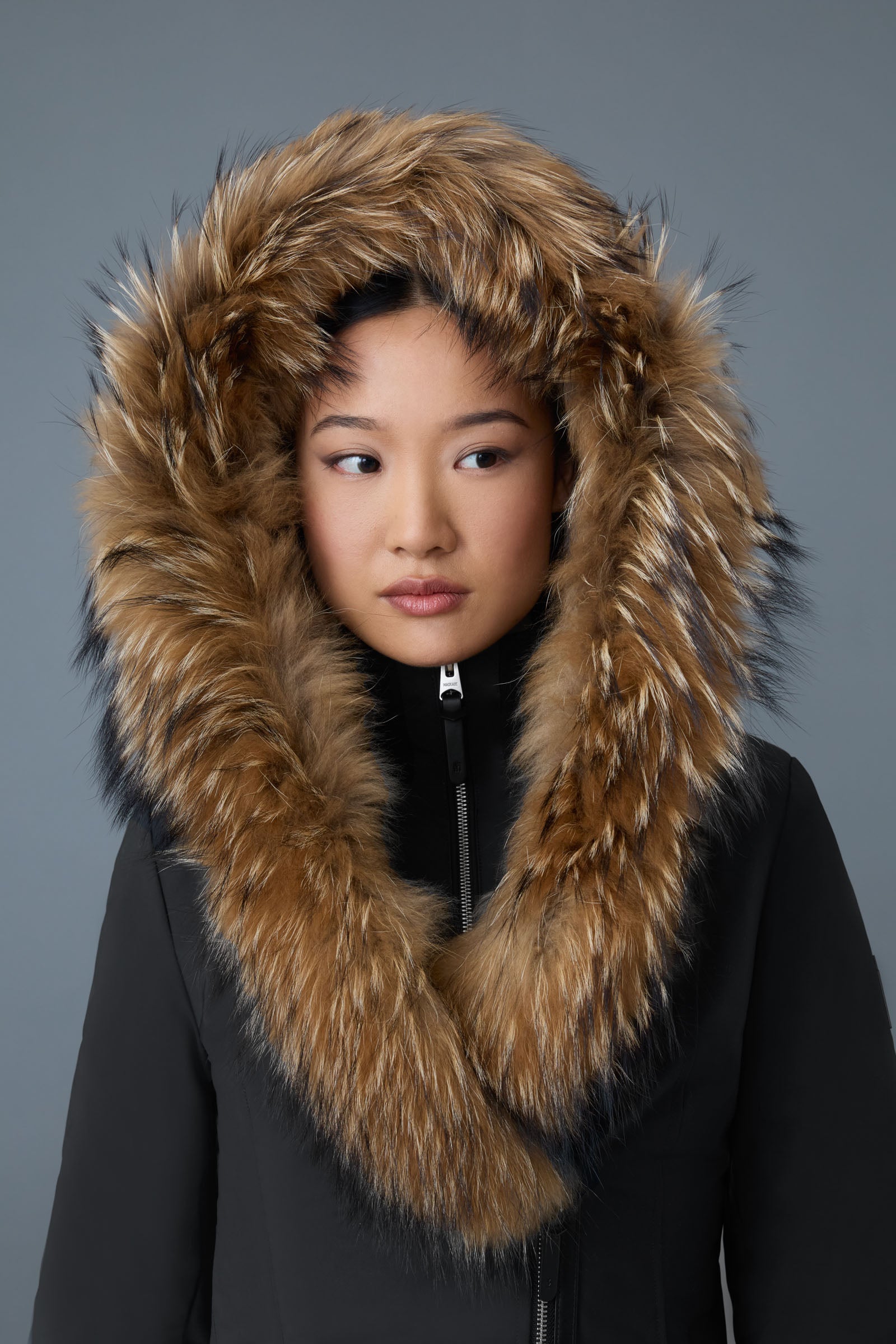 TRISH-F Powder Touch Down coat with fur for Women | Mackage® EU